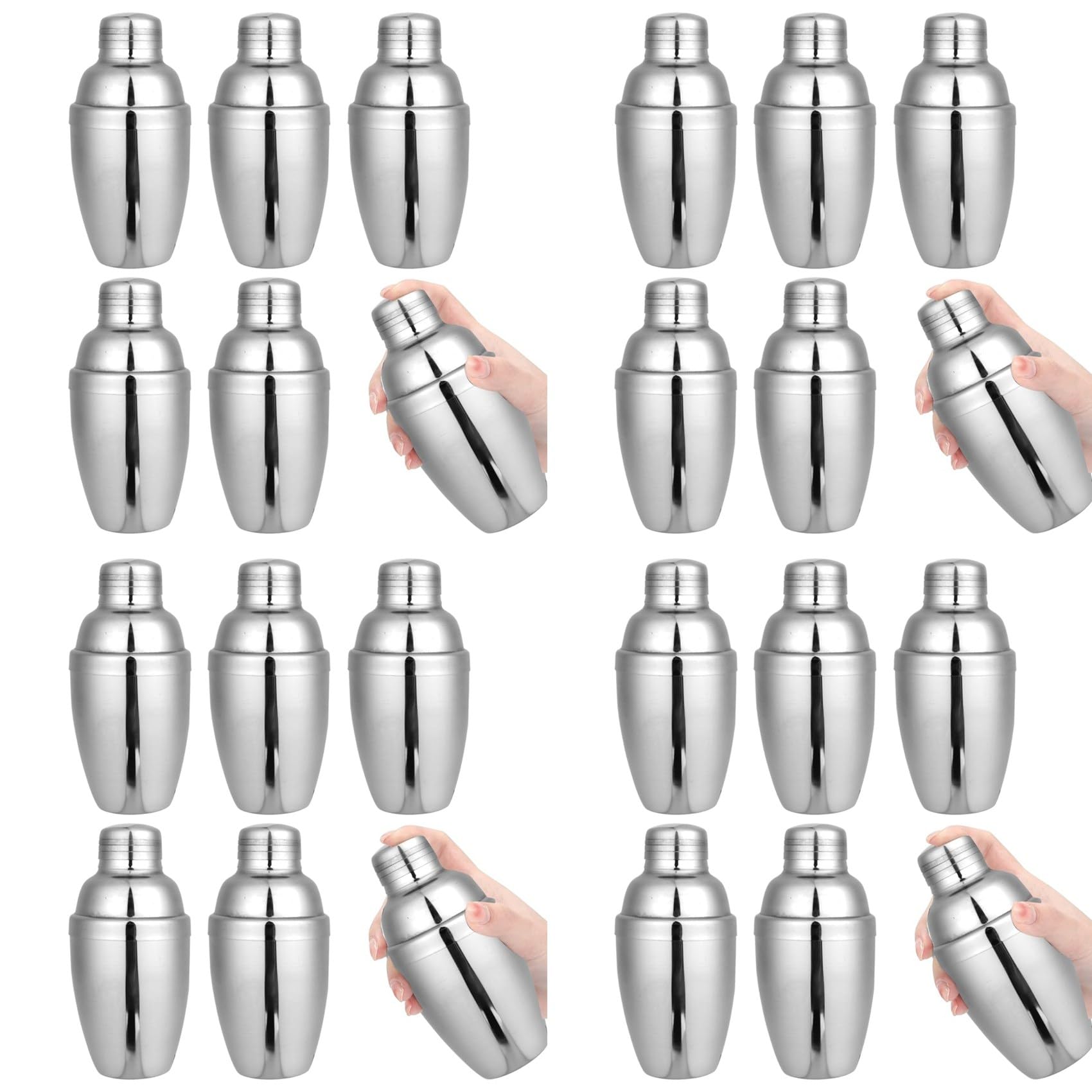 Hndhbfgrt 24PCS Mini Cocktail Shaker, Drink Shakers Cocktail,Stainless Mini Shaker, Cocktail Shaker with Strainer, 250ml