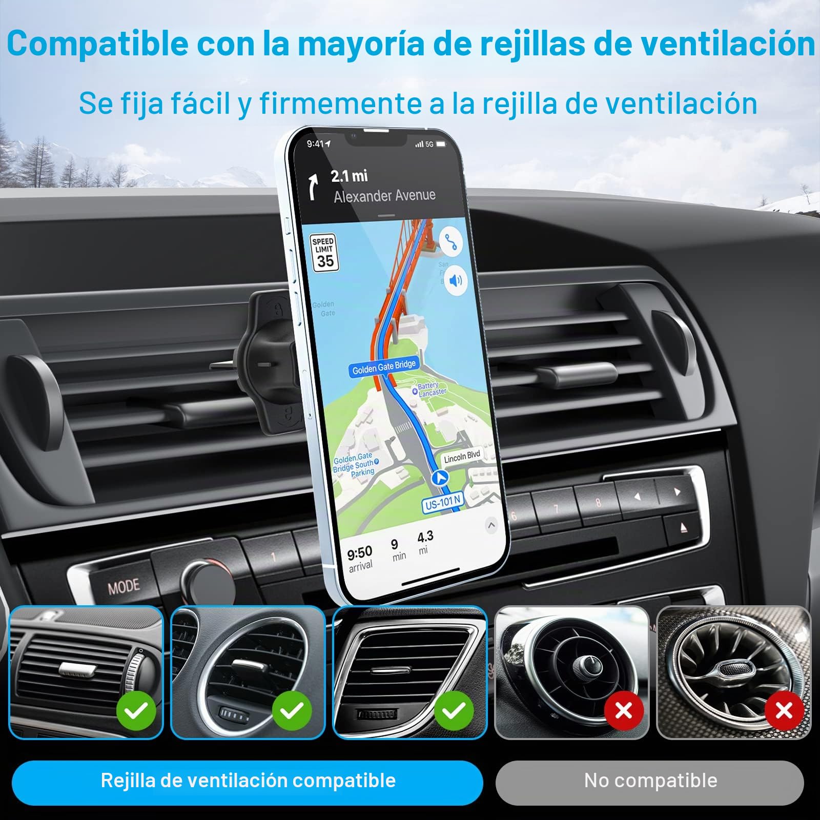 Soporte Móvil Coche MagSafe, Montaje en Portavasos y Rejilla Aire, 2-Pack | Porta Móvil Portavasos Coche Magnético para iPhone 17 16 Pro Max Plus, Funda MagSafe y Teléfonos Android