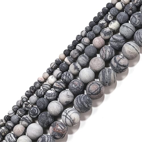 Miniatura 5 de 0.157in Natural Negro Mate Web Jasper Stone Beads Round Loose Gemstone Beads para DIY Pulsera Collar Pendiente Joyería Artesanía Fabricación
