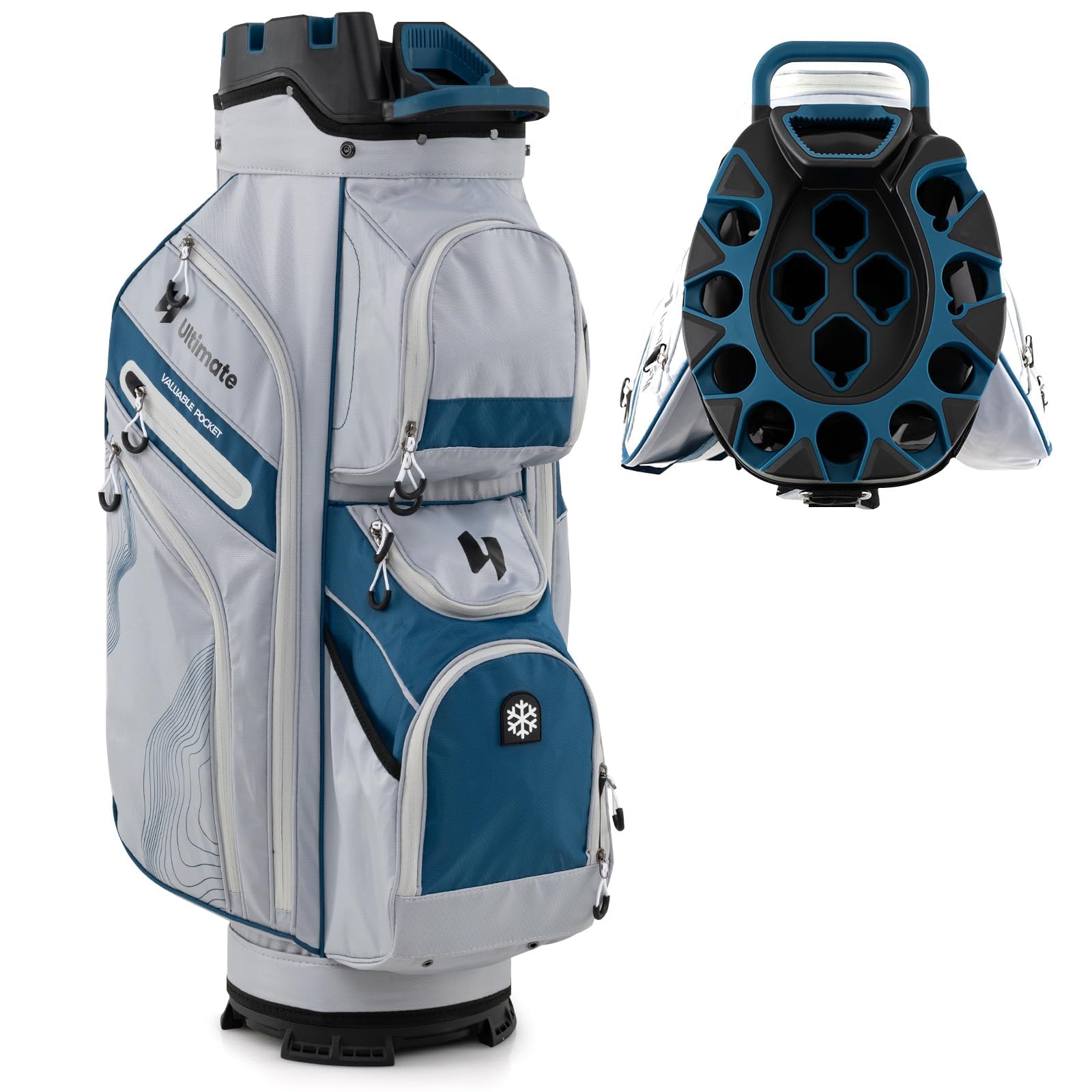 FANTASK Golfwagentasche mit 14 er Unterteilung & Tragegurt, Golfbag, leichtes Golf Cart Bag mit Regenhaube & 11 Taschen für Herren & Damen, Marineblau