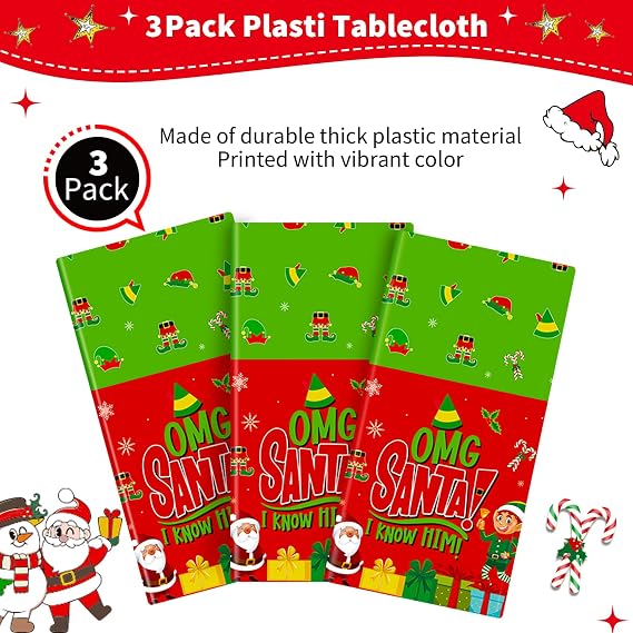 HigzYovn 3Pcs Santa I Know Him Decorations Buddy The Elf Christmas Decorations Santa Christmas Tablecloth