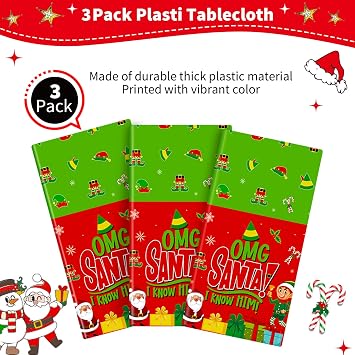HigzYovn 3Pcs Santa I Know Him Decorations Buddy The Elf Christmas Decorations Santa Christmas Tablecloth