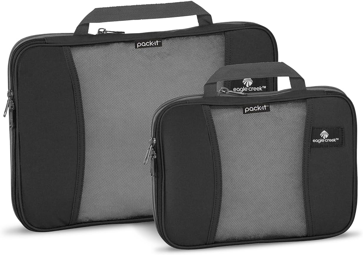 Eagle Creek Pack-It Original Packing Cubes for Travel - Durable, Ultra-Lightweight Suitcase Organizer Bags with 2-Way Zippers & Grab Handles, Black, Set S/M