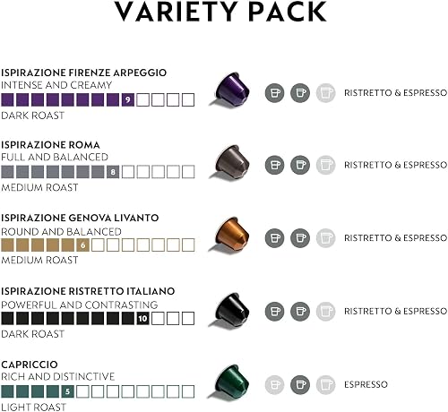Nespresso Original - Bundle Top Sélection Ispirazione Italiana & Espresso 50 Capsules de café - 10x Ristretto, 10x Arpeggio, 10x Roma, 10x Livanto, 10x Capriccio - 3