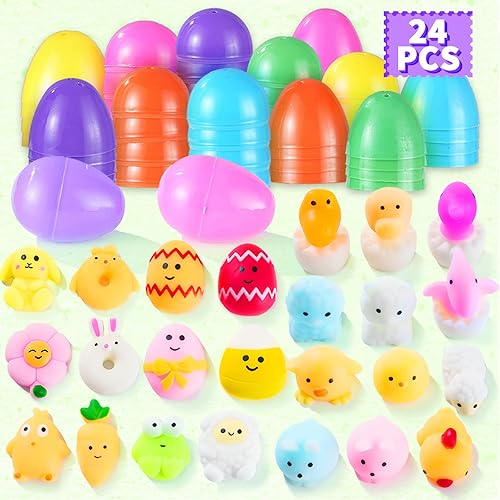 Miniatura 7 de Huevos de pascua rellenos de muñequitos estrujables, 24 unidades, huevos de Pascua de 2.25 pulgadas para cesta de Pascua, en el interior hay