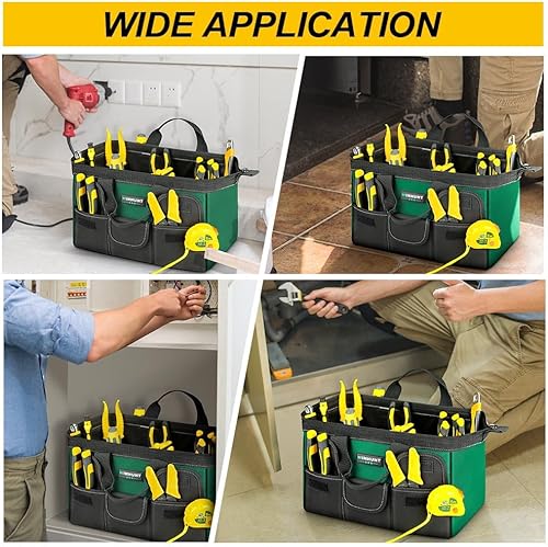 Miniatura 9 de Bolsa de herramientas de 15 pulgadas, 14.6 x 8.3 x 10.2 in, bolsa compacta para herramientas hecha de nailon duradero de 1680 denier, ideal para