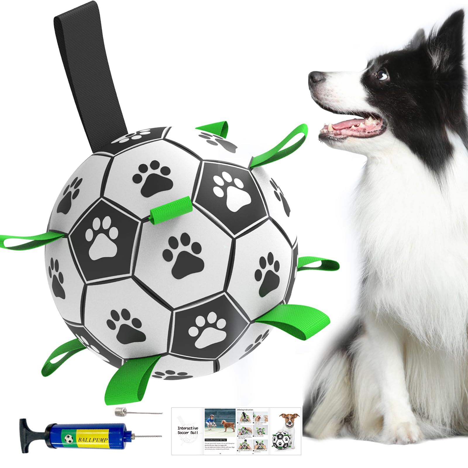 Amasiver Dog Toy Balls Interactive Dog Toys for Tug of War 6inch Dog Soccer Ball with 9 Nylon