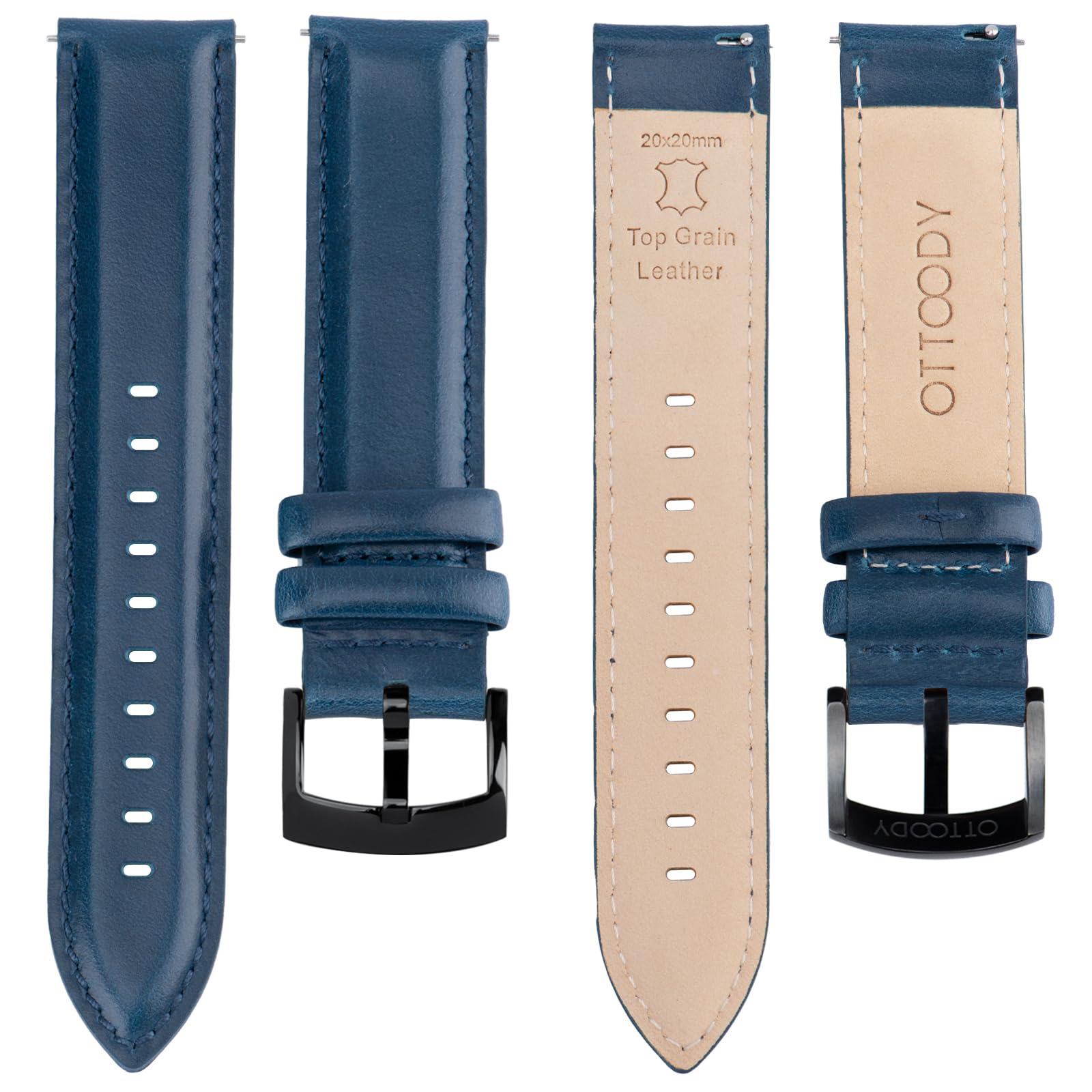 Ottoody Skórzany pasek do zegarka z szybkozłączką, 18, 19, 20, 21, 22 mm, elegancki zamiennik, dla mężczyzn i kobiet, do zegarka i smartwatcha
