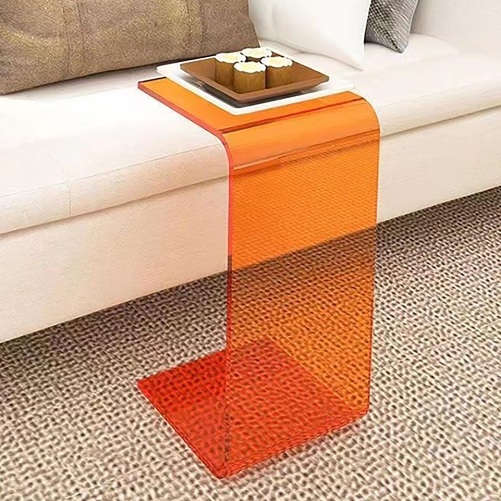 SXZenSpace Colorful Acrylic Nightstand Modern Accent Table Multi-Use Coffee/Side for Living Rooms & Offices Multi-Purpose(Orange,60cm)