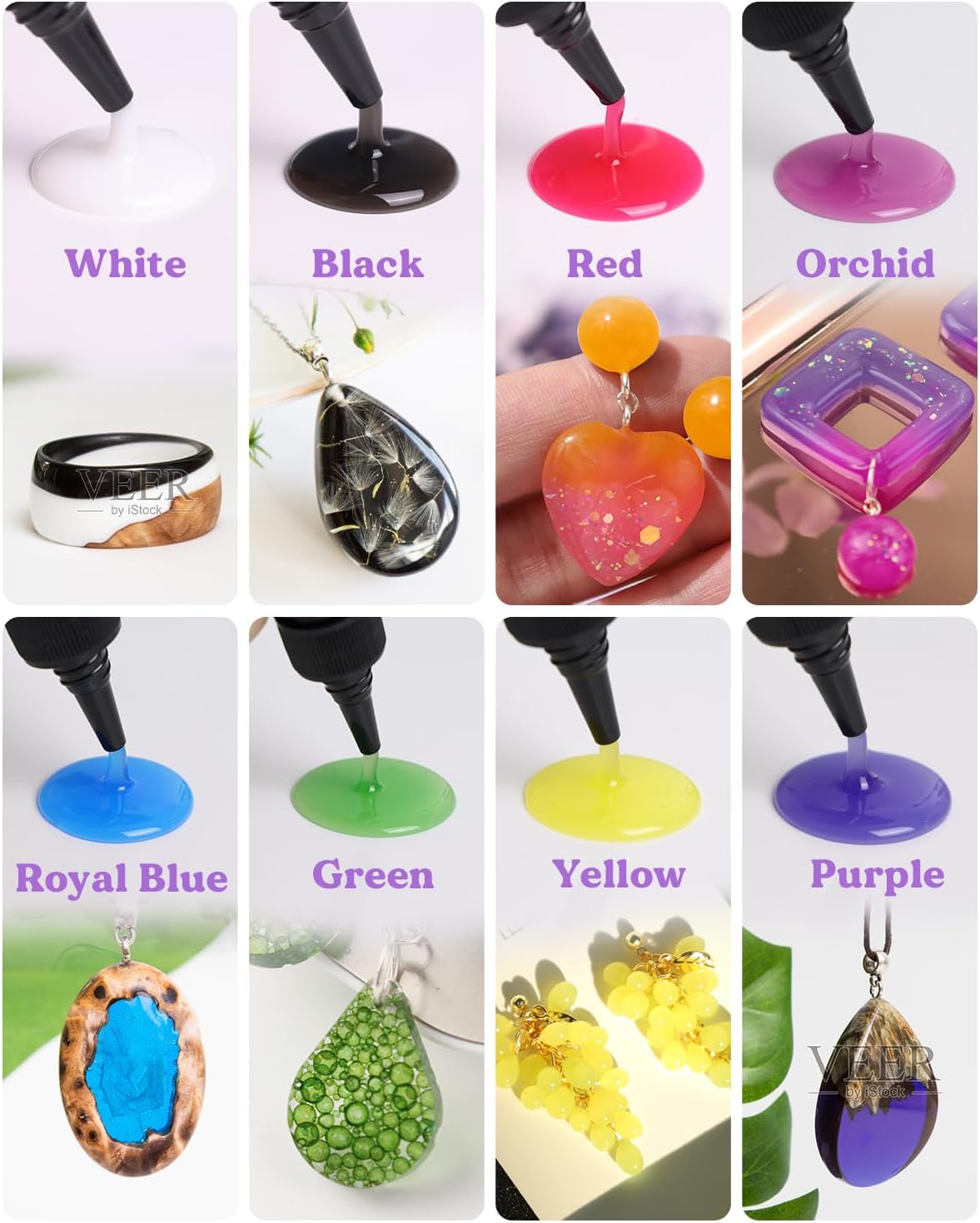LET'S RESIN UV Resin,18 Dark Colored UV Resin, Odorless & Low Shrinkage UV Color Resin with Vibrant Colors, Black and White UV Resin Kit for Crafts, Jewelry Making, Colored Resin Casting and Coating - Image 5