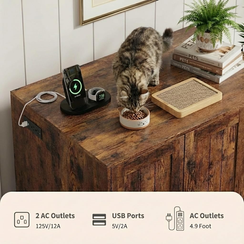 GAOMON White Litter Box Enclosure Cabinet for Litter Robots, Dog-Proof Shelf Included, Built-in Power Outlet with 5 Ft Cord, Compatible with Most Self-Cleaning Litter Boxes, Cat Litter Furniture