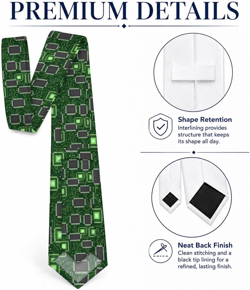 Novelty Green Circuit Board Men's Tie, Wrinkle-Resistant image 4