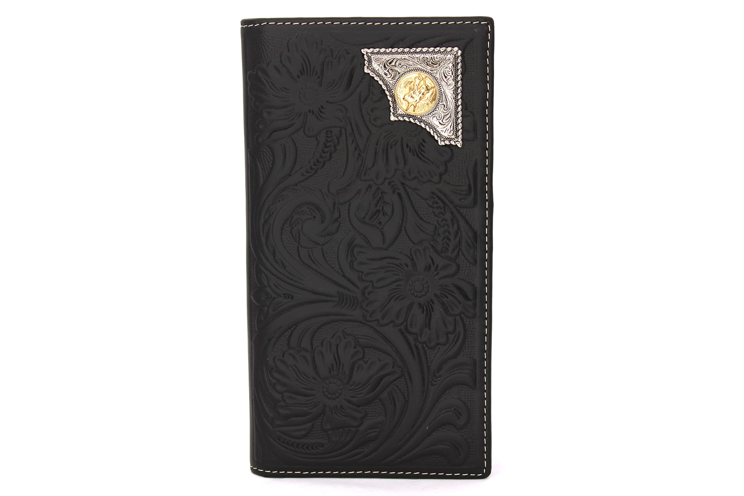 West Star Texas Men’s Western Wallet - Genuine Leather Rodeo Wallet with Concho (Black)