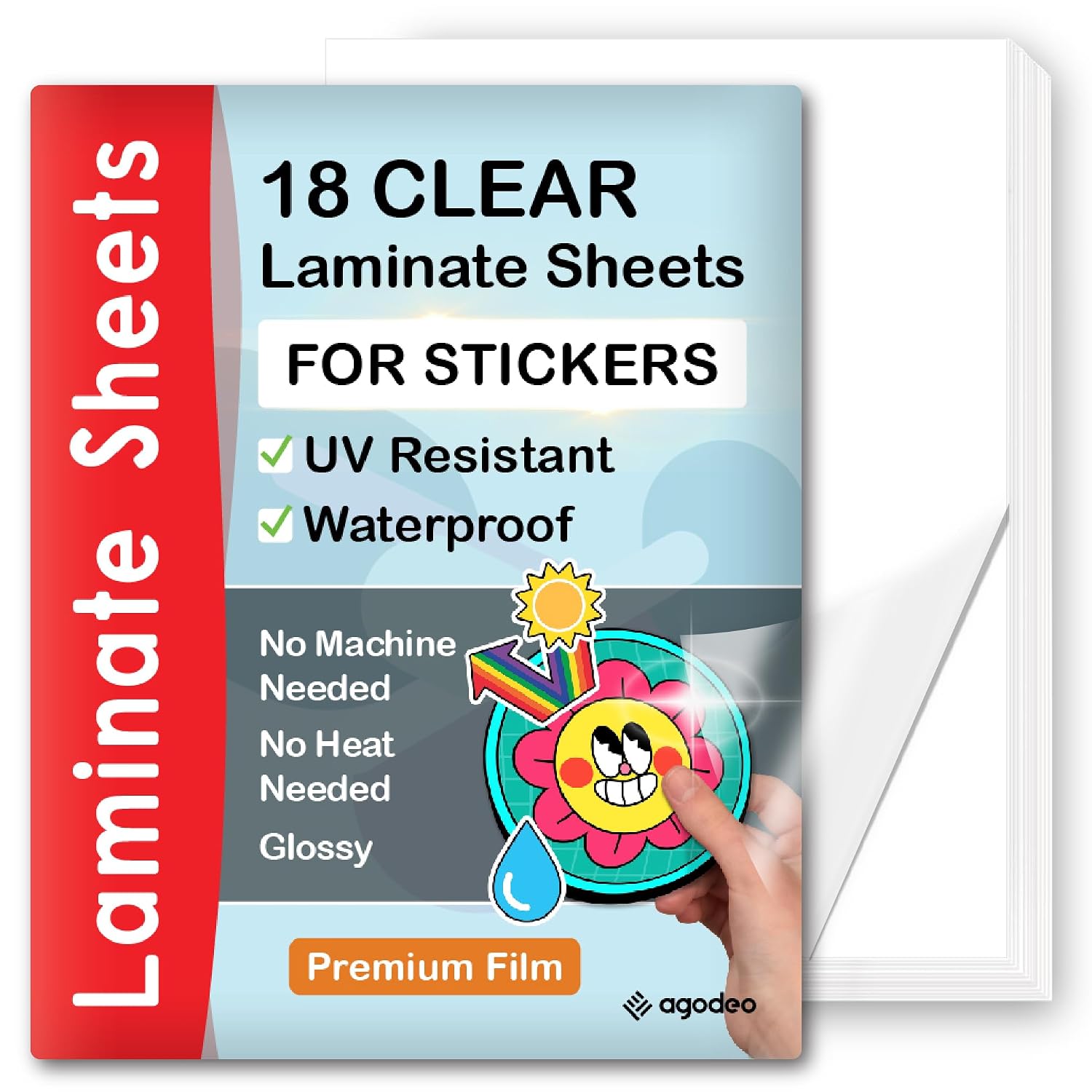 UV Resistant Laminate Sheets for Stickers, Self-Adhesive Laminating Sheets | 18 Sheets, Waterproof Protection, No Heat Needed, No Machine Needed, Scratch Resistant, Glossy Clear Finish, Peel and Stick