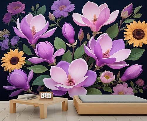 Miniatura 22 de Mural de pared floral retro, papel tapiz de barra de flores coloridas de mediados de siglo, papel tapiz rústico floral 3D impermeable para Retro