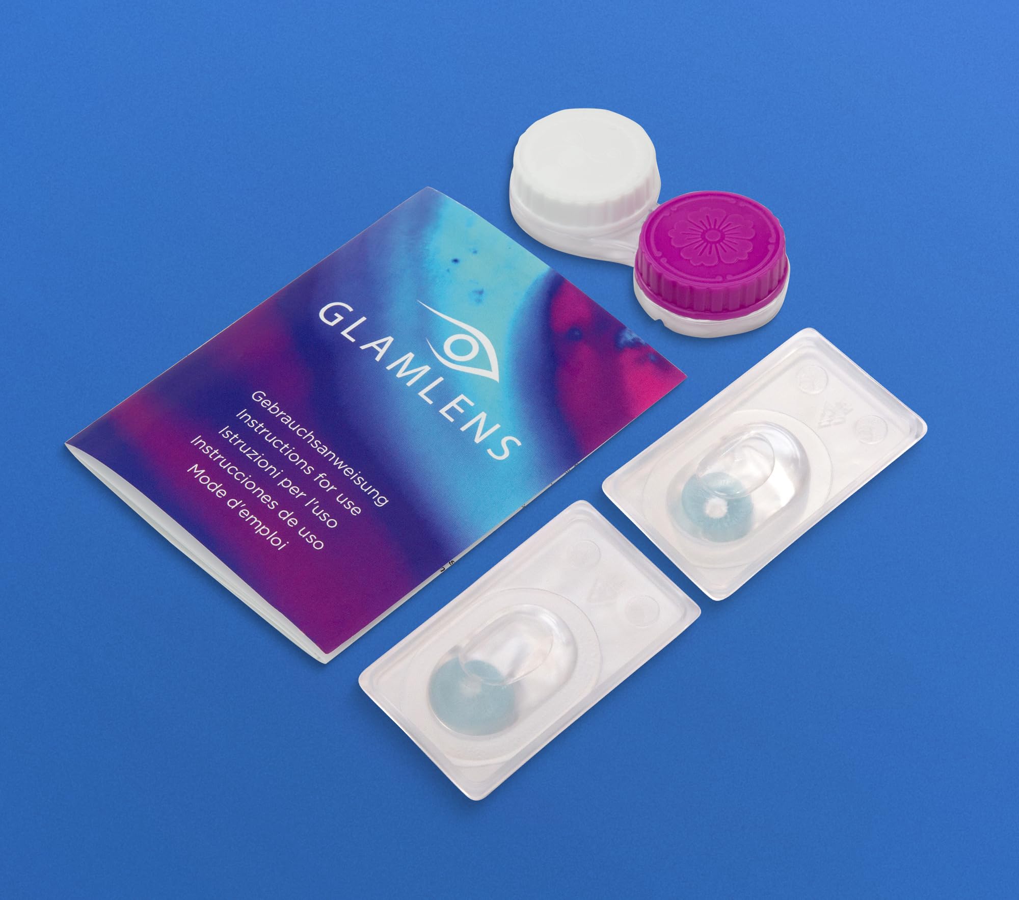 GLAMLENS lentillas de color - bleu Catania Ice Blue + contenedor. 1 par (2 piezas) 90 Días Sin Graduación 0.00 dioptrías blandos Lentes de contacto bleu de hidrogel de silicona s
