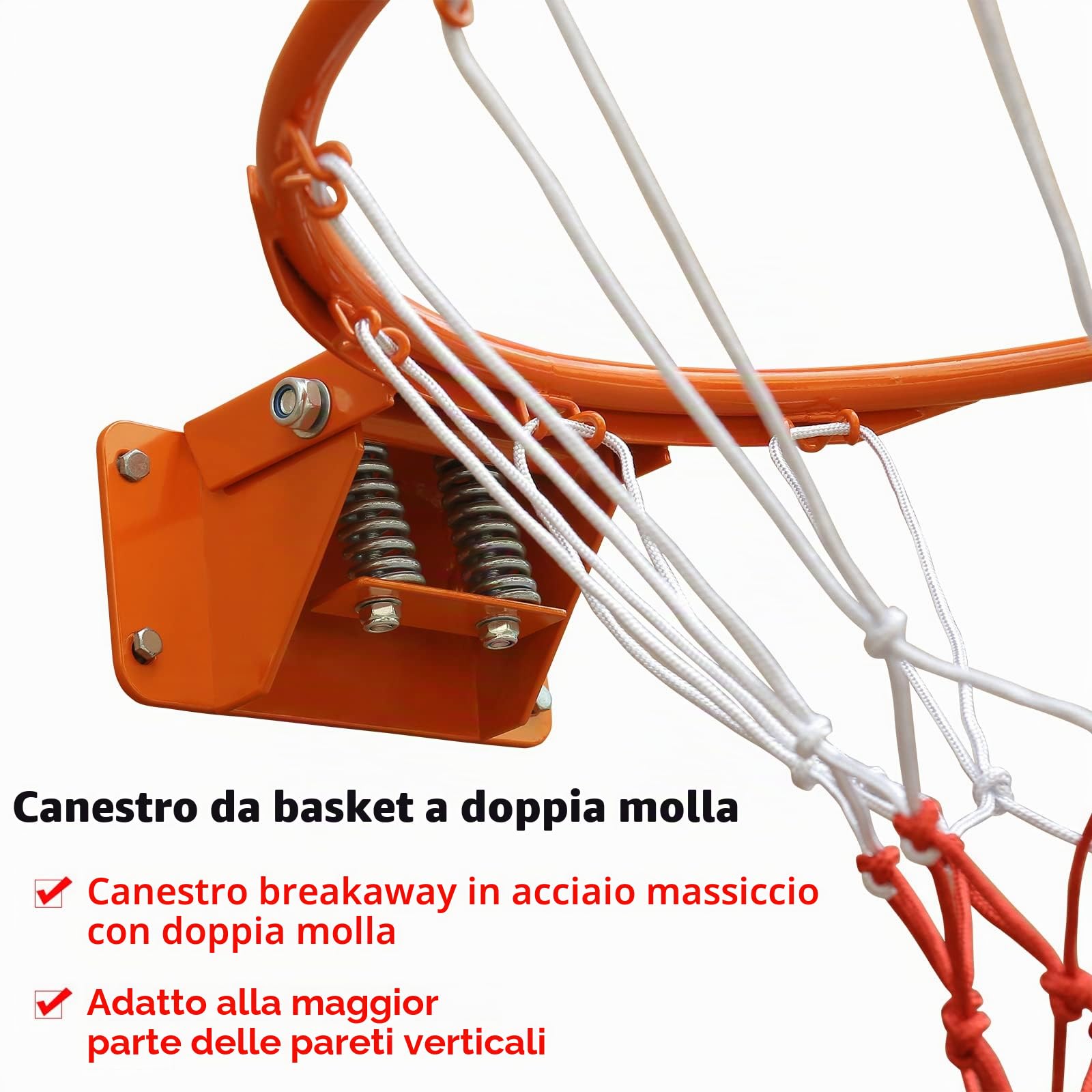 Canestro da basket, 45,7 cm, arancione, in lega di acciaio, montaggio a parete, interno/esterno