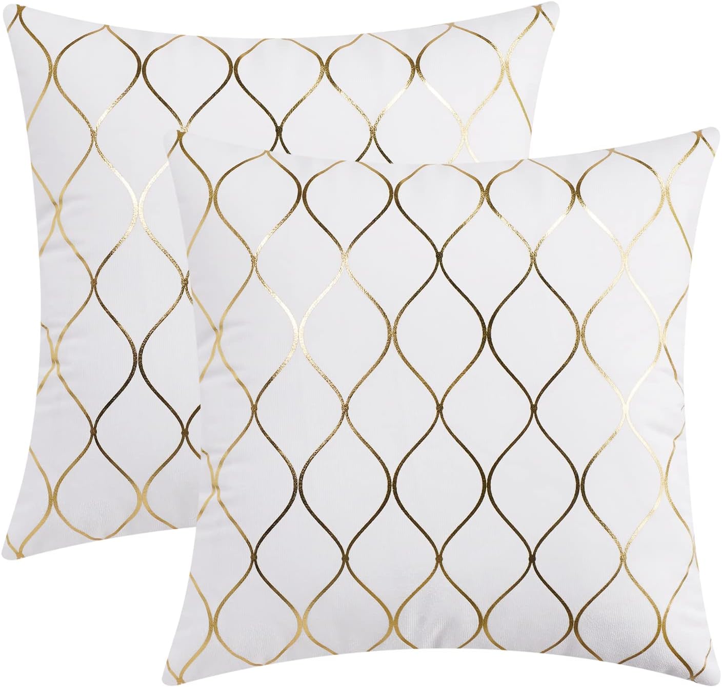 UINI 2 Pack Modern Decorative Throw Pillow Covers, 24x24 Inch White Gold Foil Pillow Covers, Geometric Lines Pillow Cover, Soft Velvet Square Pillowcases Cushion Case for Couch, Bed, Living Room