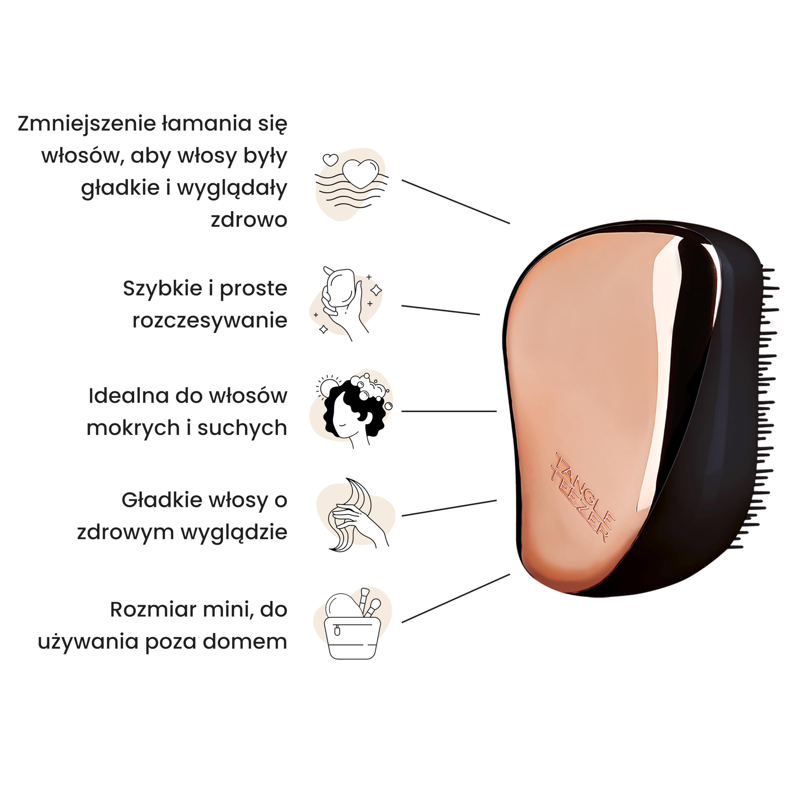 Tangle Teezer Compact Styler - do włosów mokrych i suchych - szczotka do rozczesywania wszystkich rodzajów włosów - idealna szczotka podróżna z pokrowcem ochronnym - Czerń/różowe złoto