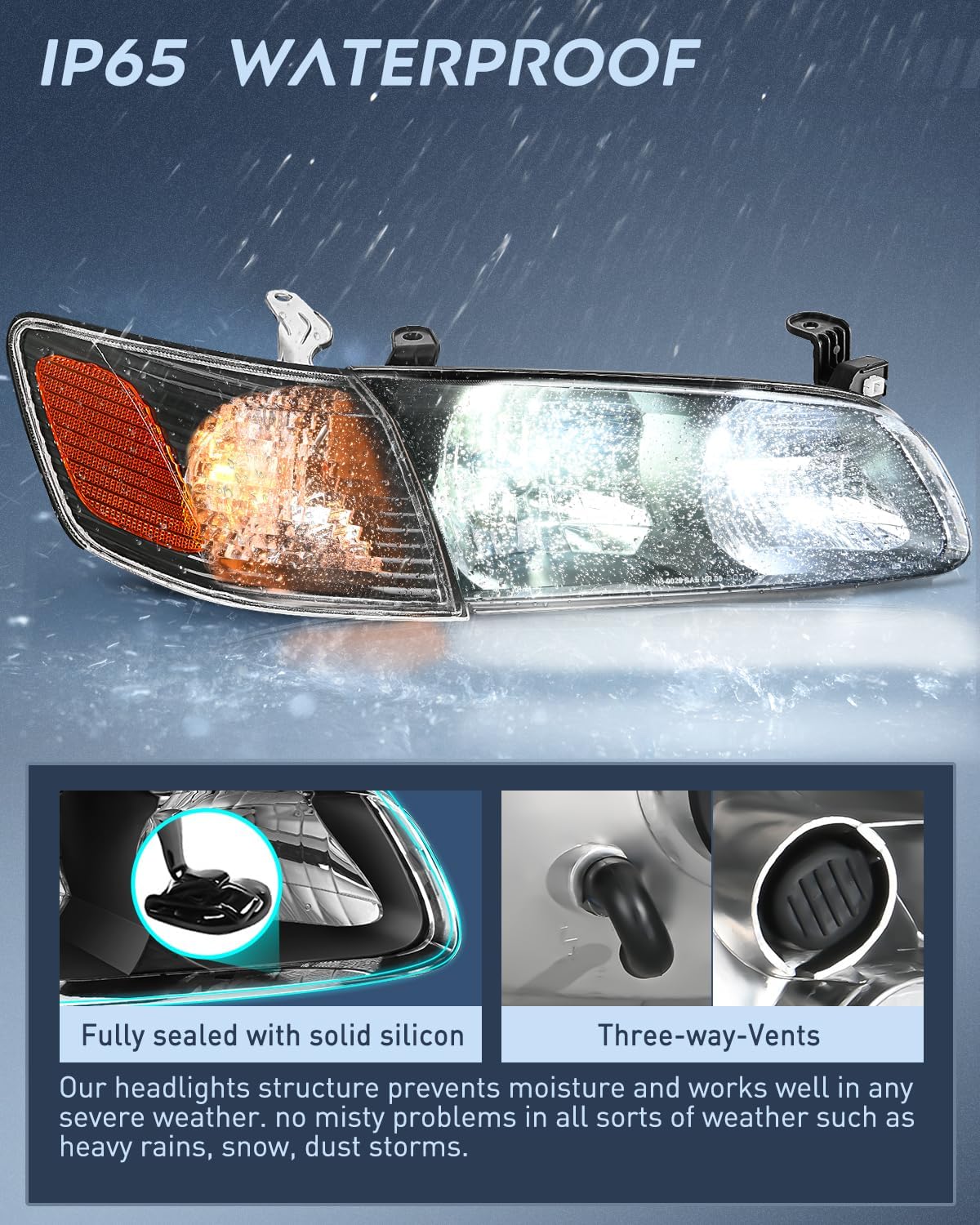Nilight Headlight Assembly Compatible with 2000 2001 Toyota Camry Replacement Headlamp Black Housing Amber Reflector Driver and Passenger Side