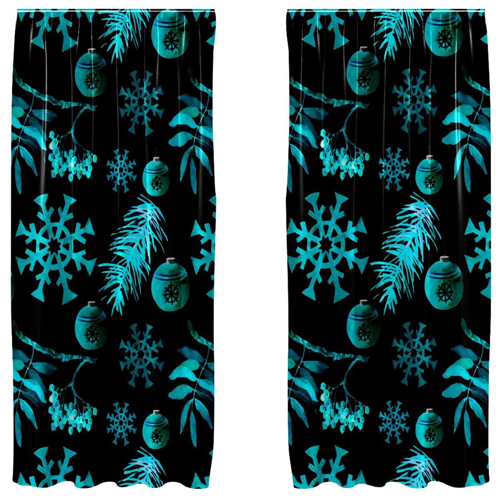 Cortinas para dormitorio y salón con estampado de copo de nieve azul, 2 paneles