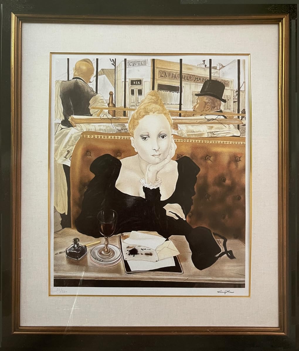 Amazon.co.jp: 真作藤田嗣治 代表作「カフェ」 石版画（リトグラフ 