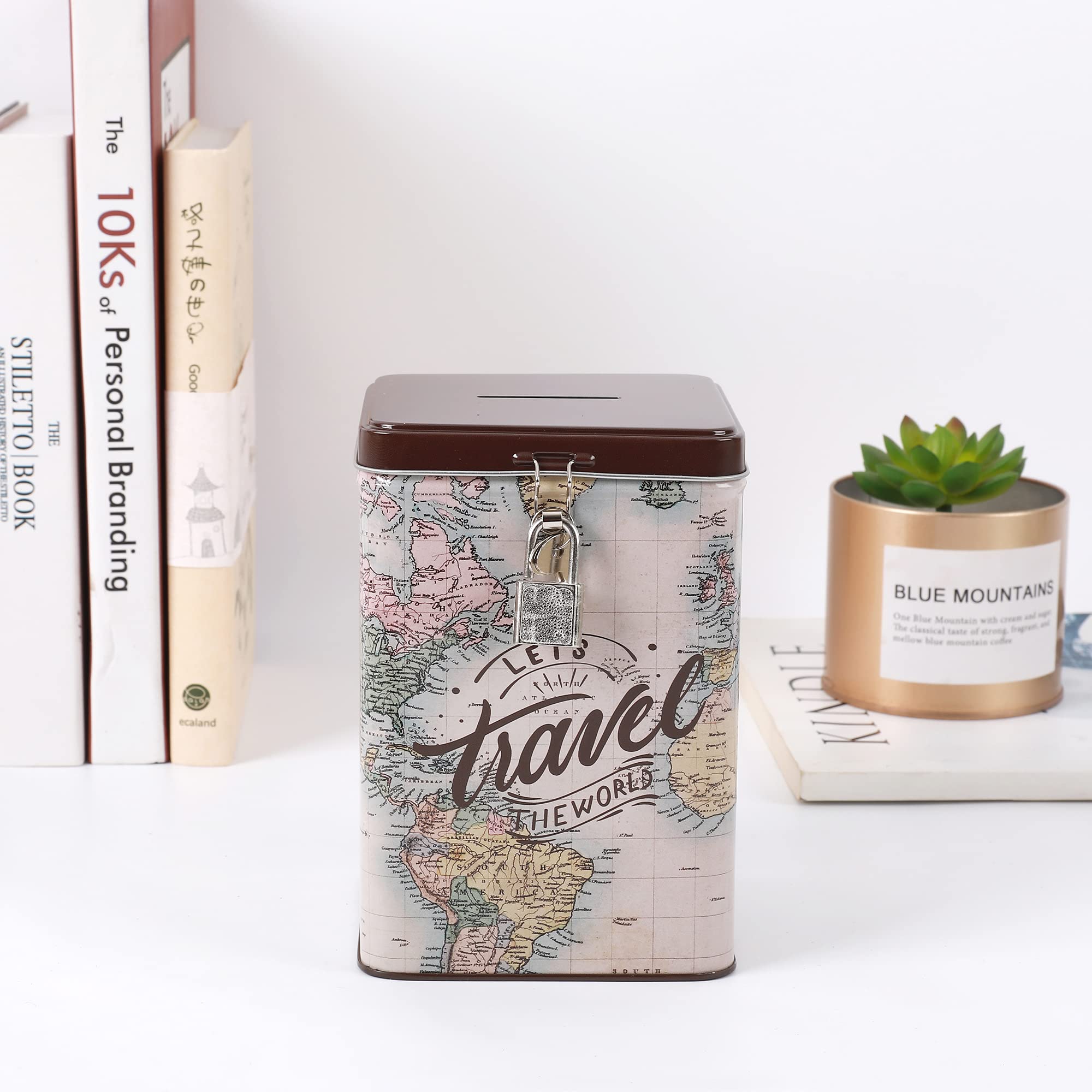 I-TOTAL® Hucha Divertida con candado y Llave, Hucha de Metal con Cierre (Old Map)