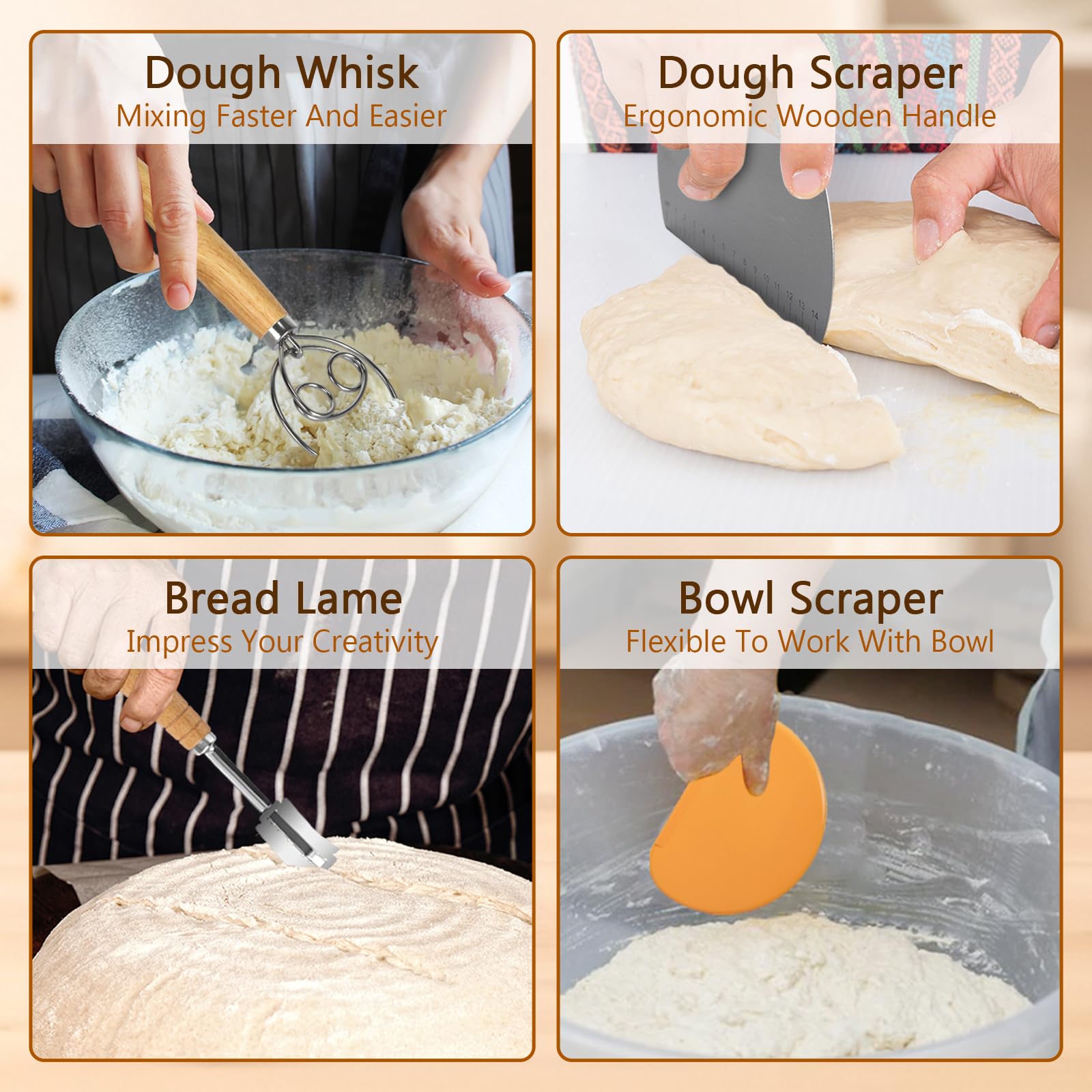 HMASYO Sauerteig Starter Set mit 2 Brot Gärkorb Set (23 & 25 cm) und Starterglas - Komplettes Sourdough Starter Kit Brotbackzubehör Einsteigerset - Praktisch für Anfänger & Geschenkidee