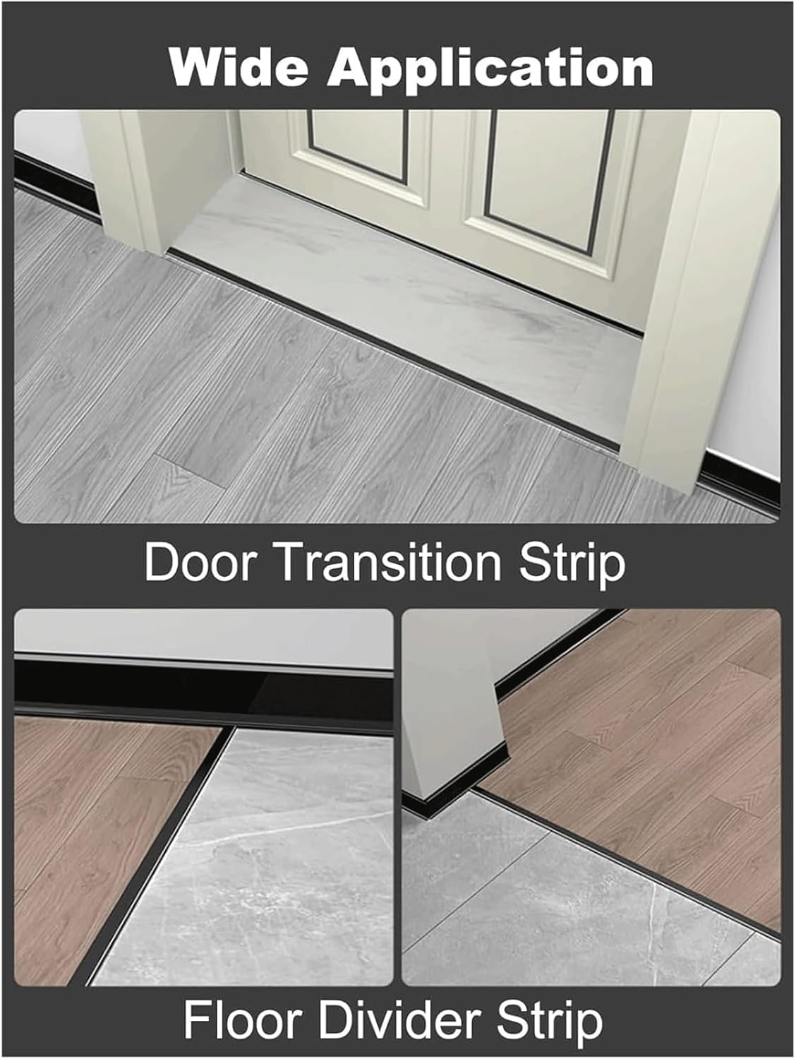 Floor Transition Strip 2 Pack Aluminum Threshold Strip Mental Flat Divider Strip T Molding Floor Gap Strips 59in Long Waterproof(Gold,W12mm)