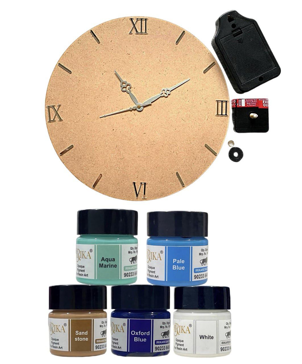 IRIKA Ocean Theme Resin Clock Making Kit | 12-inch Round MDF Base with Clock Mechanism & Hook | Includes 5 Opaque Pigments & Resin Art Tools-image-11