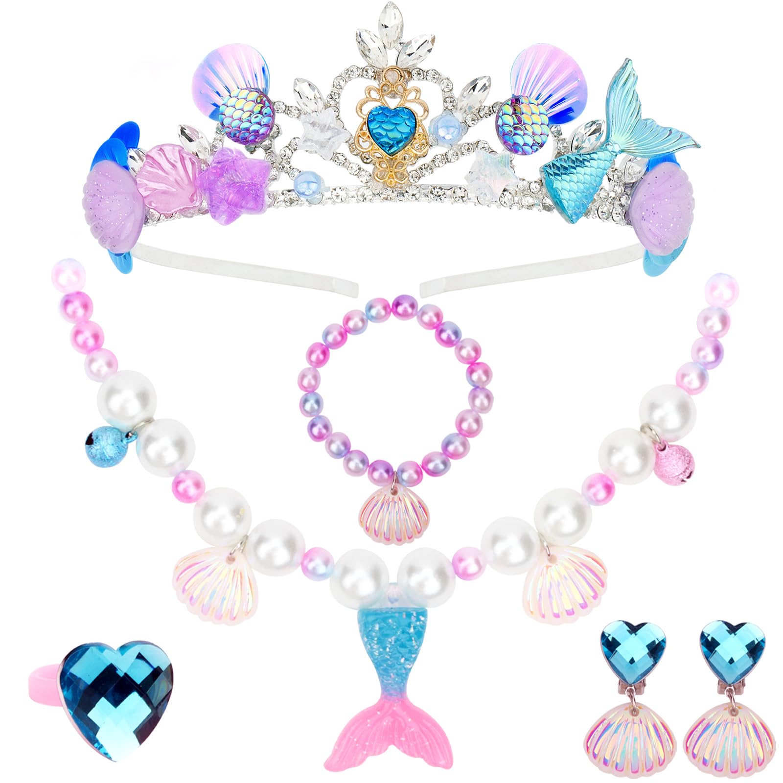 Araluky 6 Pcs Mermaid Crown Set the Little Mermaid Party Decorations - Blue