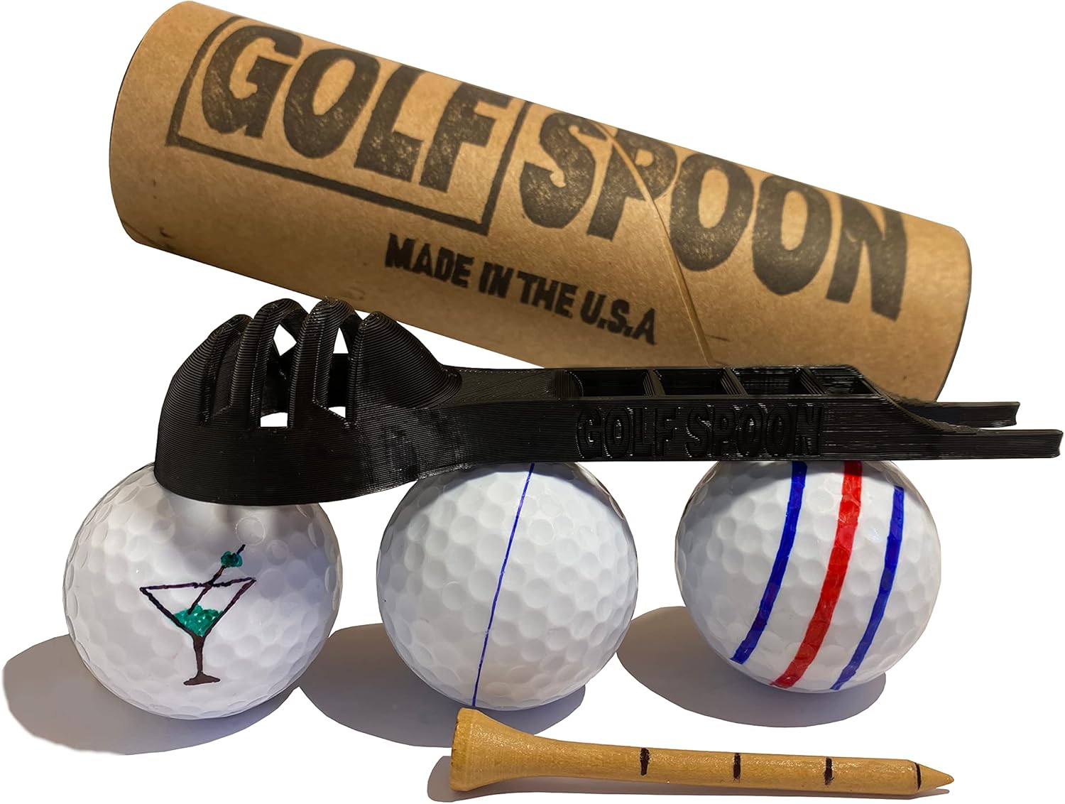 Amazon ゴルフスプーン 5in1 ゴルフツール カスタムボールマーカー パットアライメントステンシル ディボット