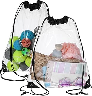 Clear Drawstring Bag Backpack, 2Pcs Waterproof Clear Drawstring Gym Bag for Gym Stadium, Ideal for Colleges Work Festivals Travel, PVC Material & Minimalist Style