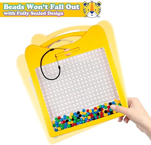 Miniatura 10 de Juego de letras y números magnéticos para niños pequeños, tablero de dibujo magnético con cuentas y 2 bolígrafos, arte de puntos magnéticos,