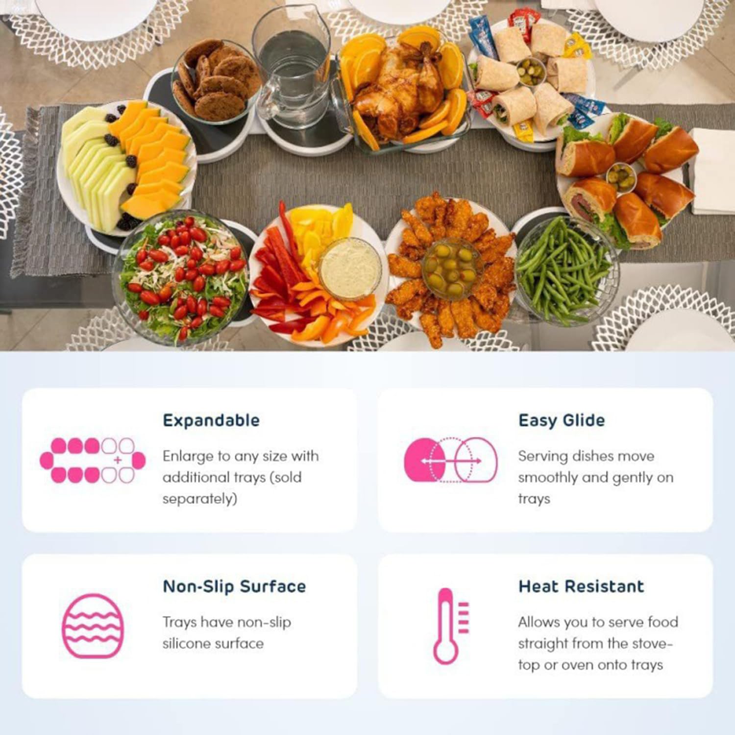 Vassoio Girevole Per Tavolo Da Pranzo,Vassoio Girevole Da Tavolo,Piatto Girevole Per Feste a 360 ° Multifunzionale e Riutilizzabile,Per Cucina,Ristorante,Festa Per Organizzare Pasti e Articoli