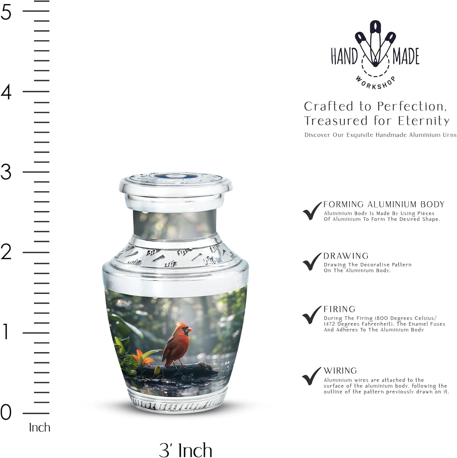 Cardinal Urn for Ashes, 3 Inch Urns, Gray Urn for Ashes, Cremation Urn, Urns for Human Ashes Adult Man, Keepsake Urns for Human Ashes, Urns for Human Ashes Adult Women, Small Urn