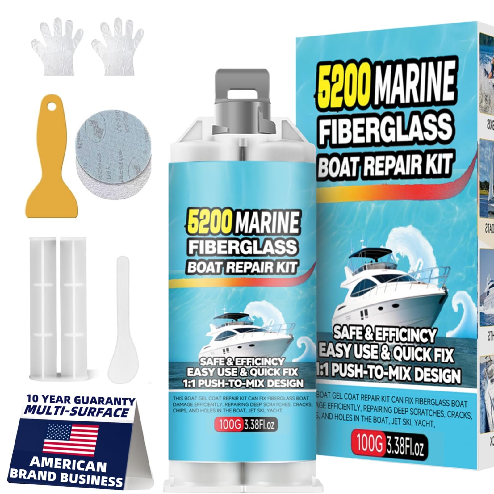 Tylove 5200 Marine Fiberglass Repair Kit Marine Gel Coating Repair Kit Epoxy Resin Filler for Repairing Holes Gaps