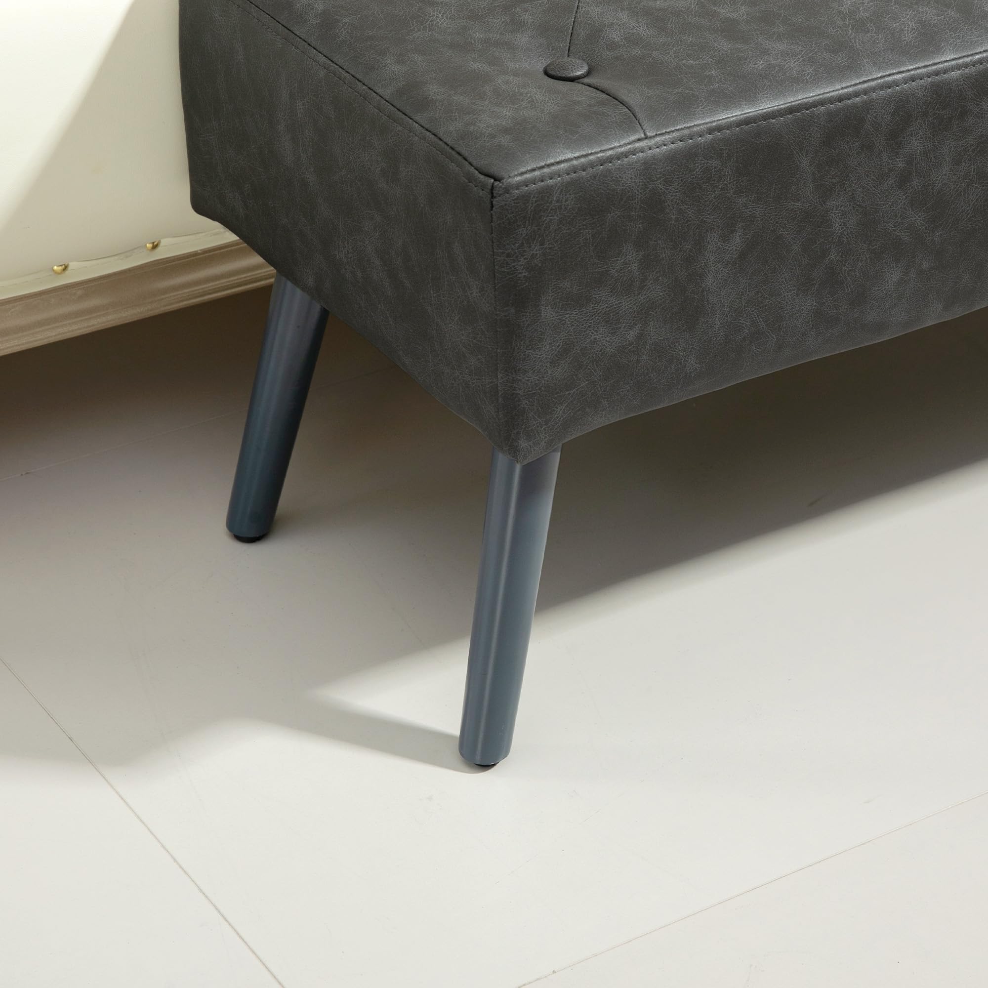 HOMCOM Taburete Pie de Cama Multifuncional Banco Pie de Cama Clásico Banqueta de Dormitorio con Pies de Madera y Asiento Acolchado Carga 220 kg para Entrada Pasillo 114x38x42 cm Gris