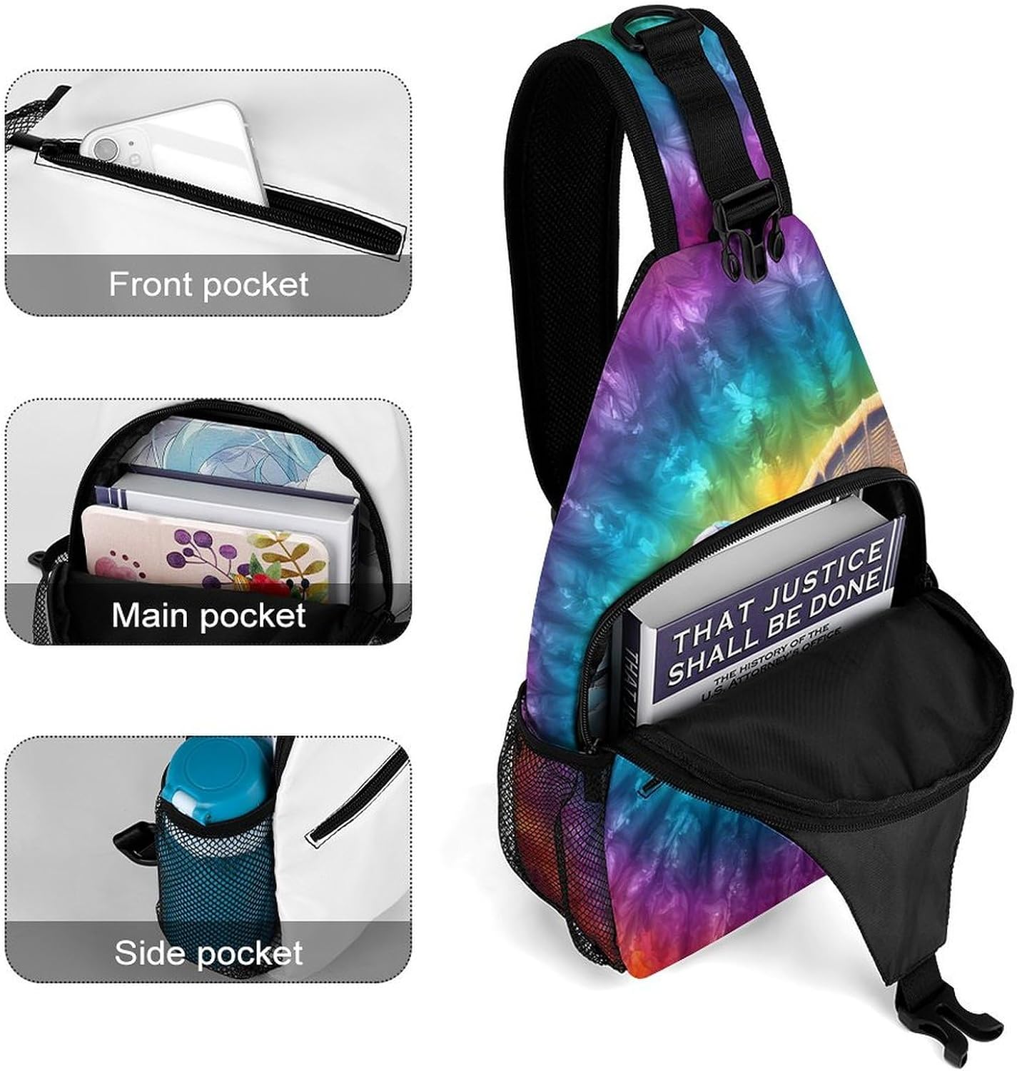 Tie Dye Turkey Men Crossbody Sling Backpack Chest Bag | Travel Fanny Pack,Hiking Daypack,Print Shoulder Bags