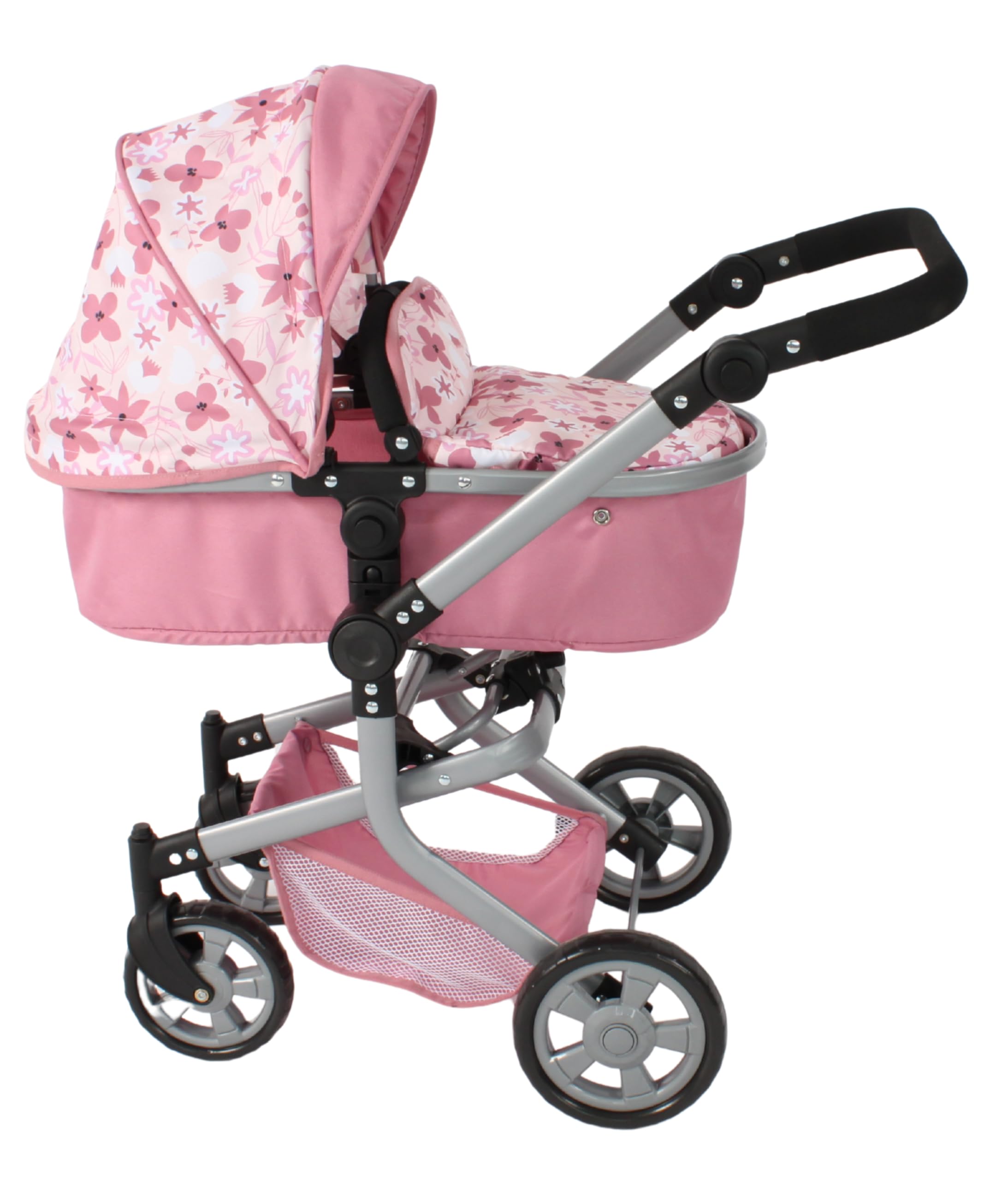 Bayer Chic 2000 Kombi-Puppenwagen Mika 2-in-1, faltbar, 47–80 cm | Mit Schwenkschieber, umsetzbarem Aufsatz und schwenkbaren Vorderrädern – für Puppen bis 52 cm und Kinder von 4–8 Jahren.