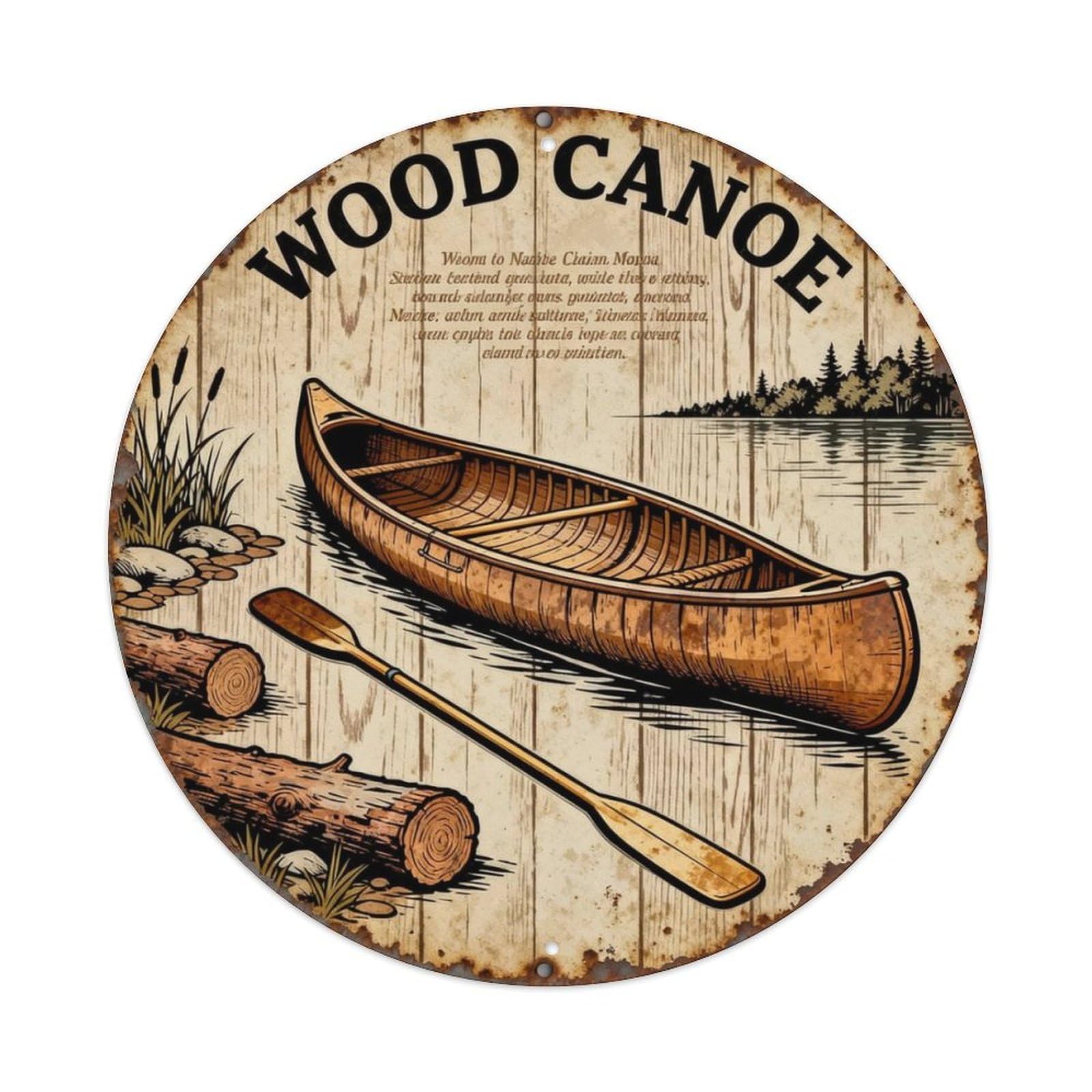 WOOD CANOE Metal Tin Sign Plaque