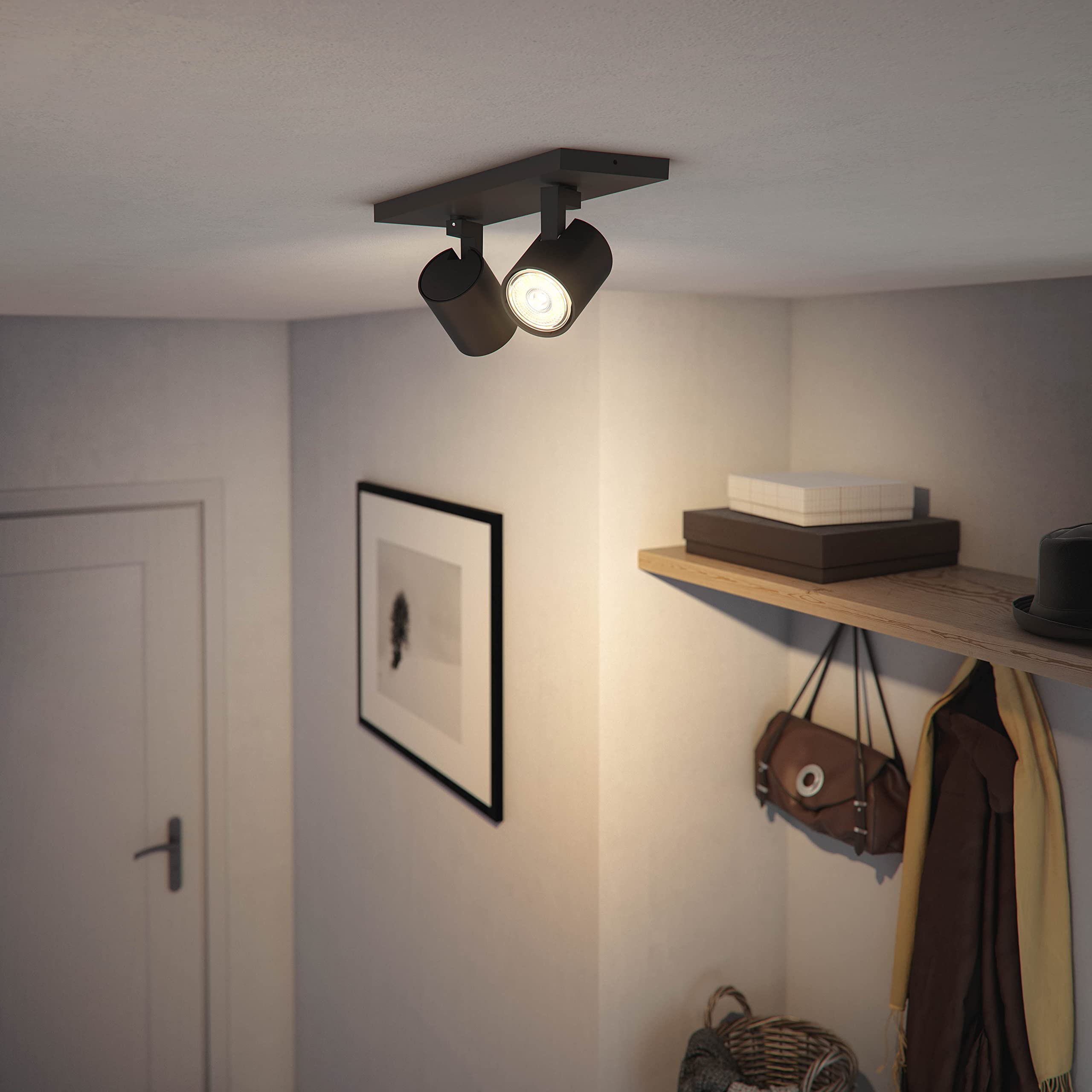 Philips Hue Runner Spot en saillie (Noir) - Lumière blanche chaude - Comprend un Variateur de lumiere Hue - Spot en saillie avec 2 points lumineux - GU10 - Hue White