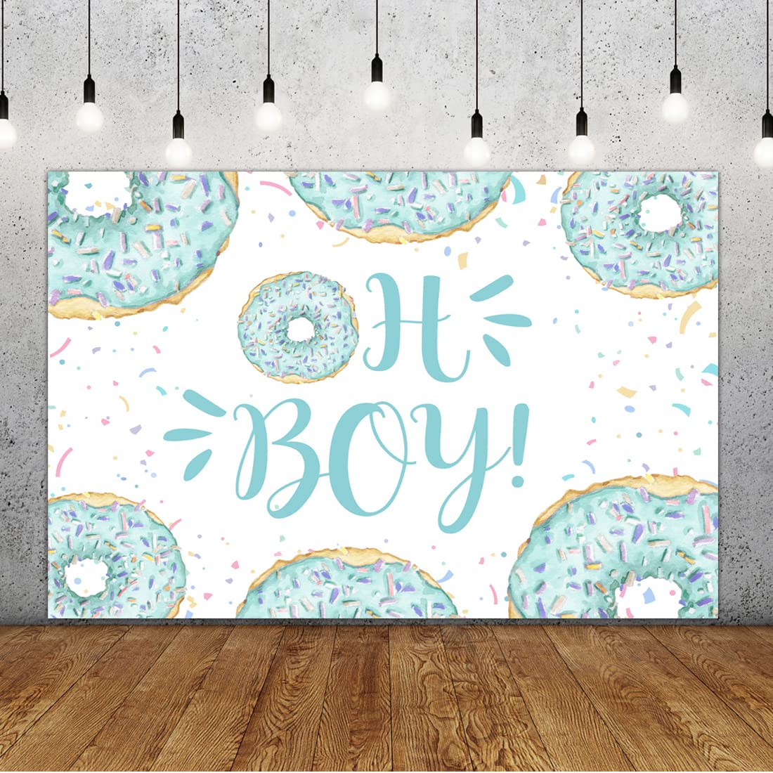 Lofaris Oh Boy Backdrop Baby Shower Blue Green Donut for Boy Party Colorful Dots Confetti Photography Backdrop Kids Boy Sprinkle Birthday Cake Table Banner Decorations Supplies Photo Booth Props 5x3ft-image-10