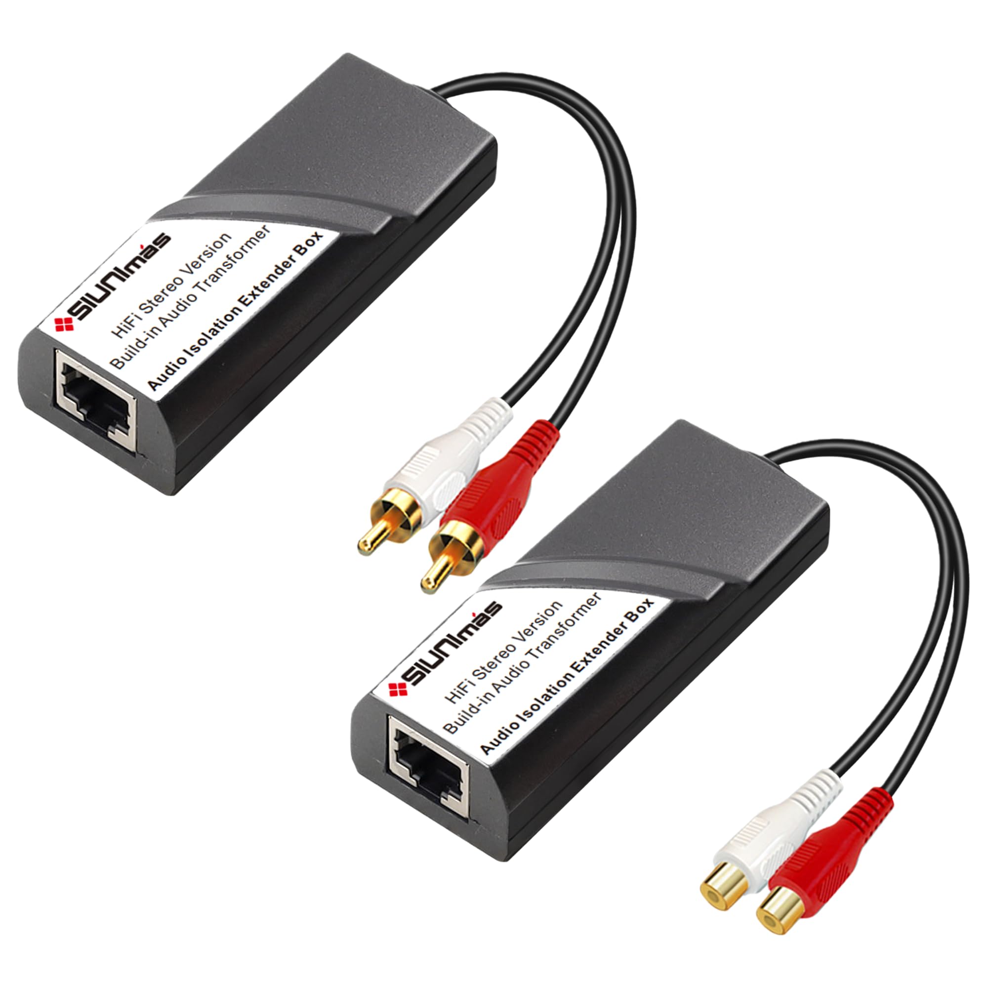 Convertitore audio da RJ45 a RCA maschio-femmina, isolatori audio integrati che si collegano su Cat5/Cat6, ecc., connettori con rivestimento in oro di qualità a convertitore audio stereo RJ45