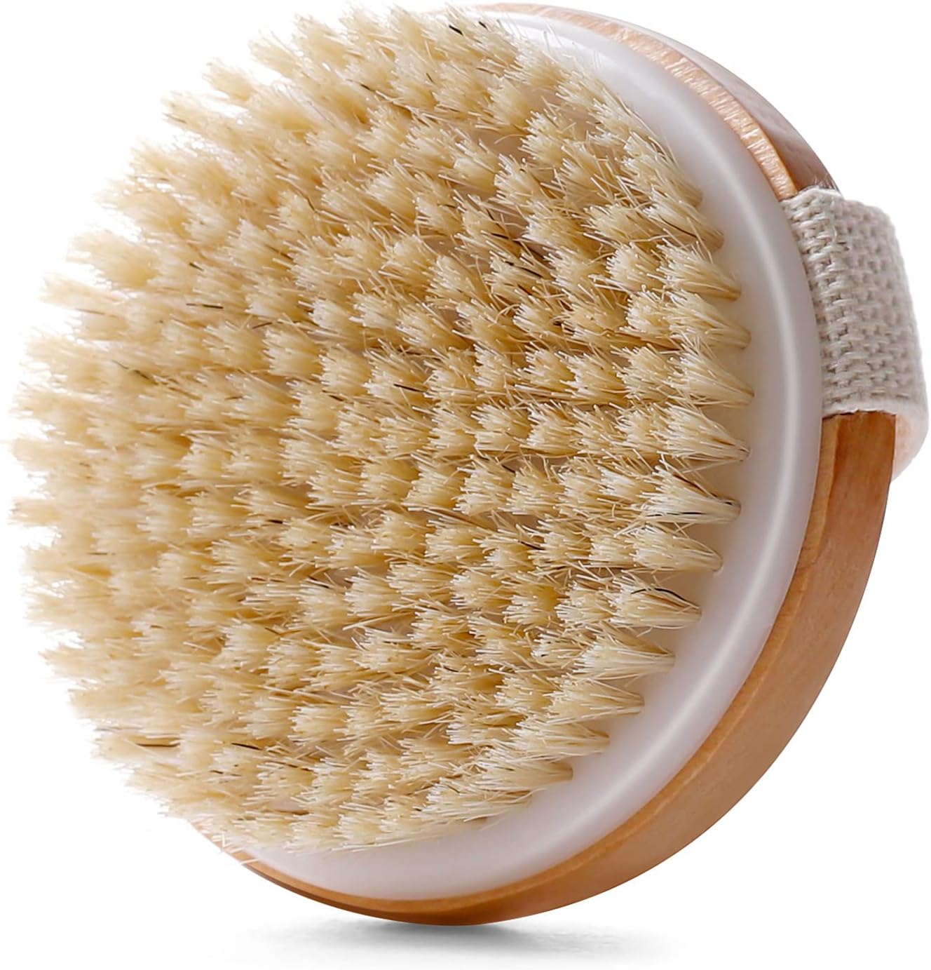 Dry Brushing Body Brush for Lymphatic Drainage Cellulite, Bath Body Wash Brush for Cleansing and Exfoliating Showering Natural Wood, Size 10.5x10.5(CM) Round