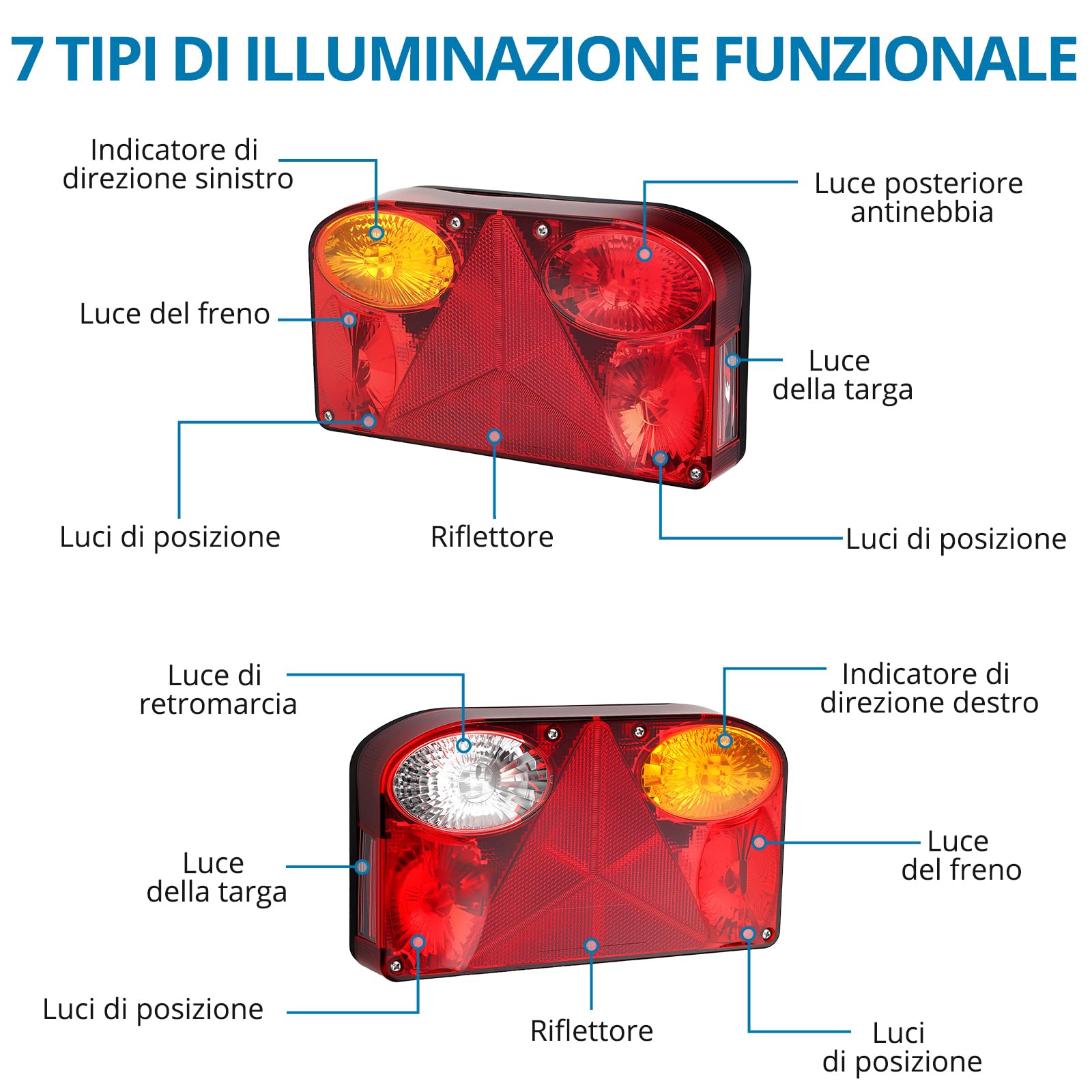AUTOUTLET Kit Luci Posteriori Alogene per Rimorchio,Connettore 13 Pin con 7 Funzioni/Cavo da 5,5 M,Omologato E9,Impermeabile IP65,Design a Baionetta,Fanali Posteriori Universali Multifunzione
