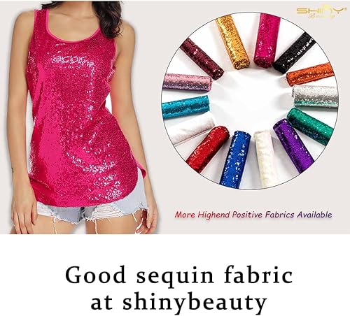 Miniatura 6 de ShinyBeauty The Yard - Tela de lentejuelas rosa intenso de 1 yarda, tela de lentejuelas de malla, tela de lentejuelas de tela de lentejuelas de The