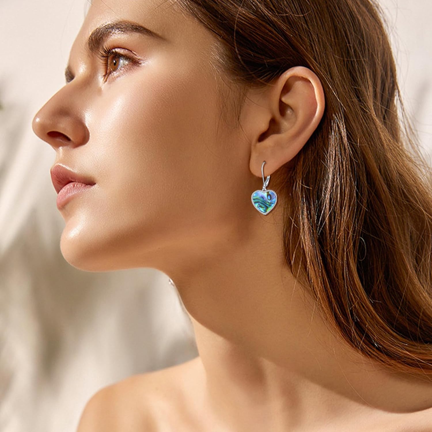 Mother of Pearl/Black Onyx/Abalone Shell Heart Leverback Dangle Earrings Sterling Silver Fashion Jewelry Gifts for Women - Image 2