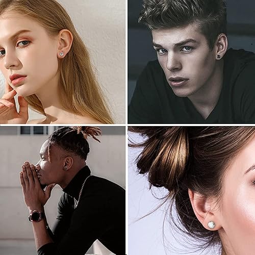 Miniatura 6 de 4 pares de aretes magnéticos de acero inoxidable para hombres y mujeres aretes de circonita cúbica sin piercing de 0236in 4 pares por juego 0236in