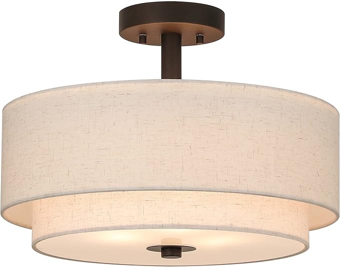 XiNBEi Lighting Drum Semi Flush Light, 3 Light Semi Flush Mount Ceiling